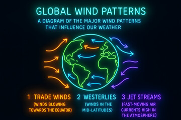 Illustrated Global Wind Patterns Infographic for Meteorology and Climate Science