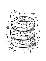 Image of coloring page featuring three stacked donuts