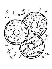 Obraz premium Coloring page of three doughnuts with sprinkles