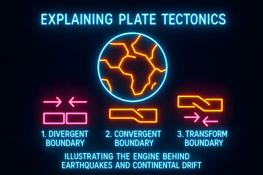 Dynamic Neon Plate Tectonics Infographic for Geology and Earth Science Students