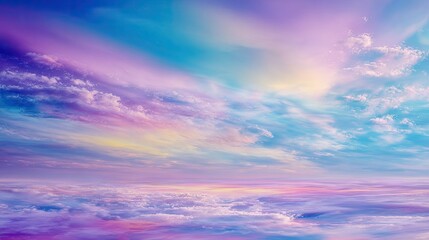 Obraz premium A vibrant, pastel-colored sky filled with fluffy clouds.