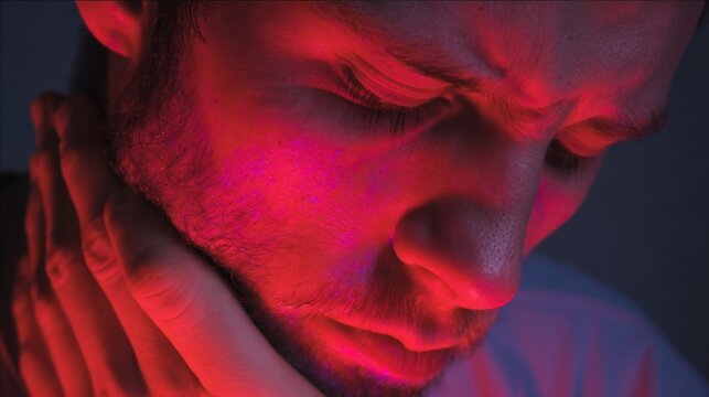 Timelapse image of red fever flush spreading across a persons face and neck during hypersensitivity pneumonitis episode.