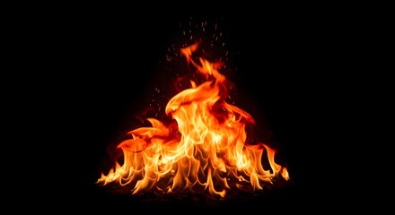 Isolated Flame Background with Realistic Fire Element in Dark Transparent Scene