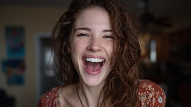Authentic portrait of a joyous young woman expressing unfiltered happiness
