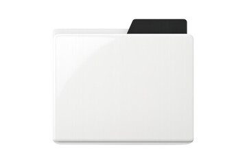 Minimalist white folder icon with black tab, representing digital file organization, set against transparent background for seamless design integration