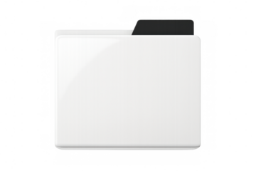 Minimalist white folder icon with black tab, representing digital file organization, set against transparent background for seamless design integration