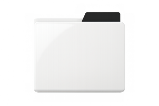 Minimalist white folder icon with black tab, representing digital file organization, set against transparent background for seamless design integration