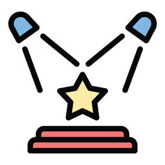 Stage icon flat line style illustration representing performance space and live events, suitable for concerts, theater productions, and entertainment industry projects