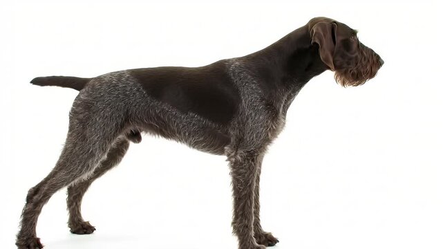 Brown and White German Pointer Standing Profile on White Background