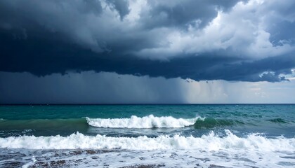 Dramatic storm clouds over the ocean create an image of impending rain