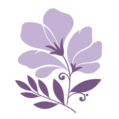 Lavender stylized floral bouquet with soft petals and leaves.