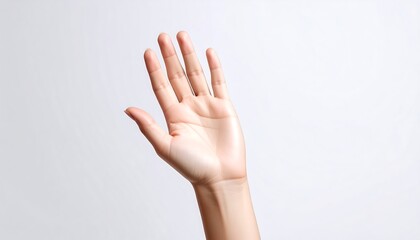 A light-skinned hand raised outward
