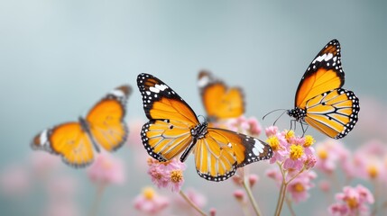 Fototapeta premium Monarch Butterflies on Flowers - Nature, Beauty, Spring