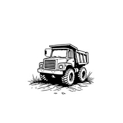 Illustration of a heavy duty dump truck vector graphic with detailed tire tread and construction elements