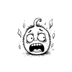 Distressed cartoon character with wide eyes and open mouth expressing intense fear and anxiety in black and white