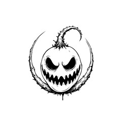 Spooky halloween pumpkin illustration with a menacing grin and thorns creating a sinister design