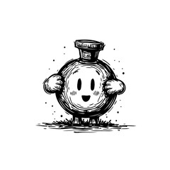 Whimsical Illustration of a Cartoon Perfume Bottle Character with a Cheerful Expression standing on grass