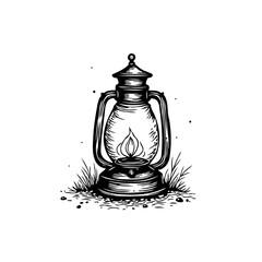 Vintage lantern illustration with flame illuminating dark night perfect for adventure and exploration themes, representing light