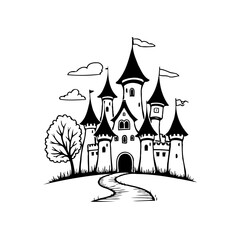 Enchanting fairytale castle on the hilltop graphic illustration a vector design for storybooks and children's imagination