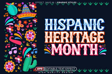 Editable 3d vector text effect hispanic heritage month with decoration element