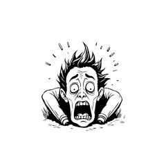 Cartoon man expressing overwhelming fear and anxiety illustration drawing showcasing mental health stress and emotional distress illustration drawing