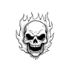 Obraz premium Fiery skull illustration: A striking symbol of danger power and mortality, designed as an vector graphics element