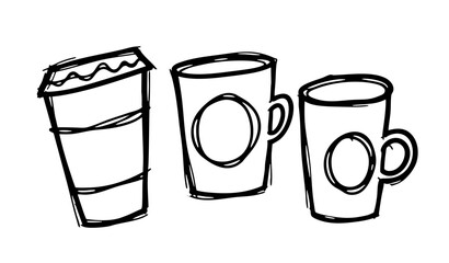 Three Steaming Coffee Cups Doodle