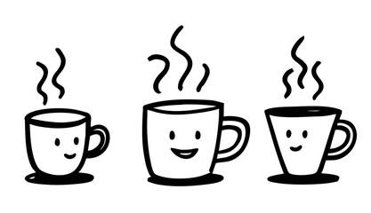 Three Steaming Coffee Cups Doodle