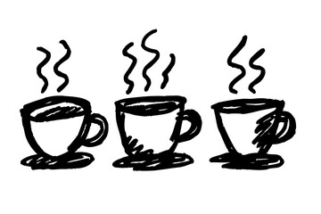 Three Steaming Coffee Cups Doodle