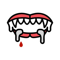 Vector art of vampire fangs dripping with blood are isolated on white background