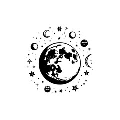 Minimalist moon phases and stars design conveying celestial beauty and mystical concepts for decoration illustration