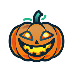 Vector art of a cartoon jackolantern smiles with glowing eyes isolated on white background