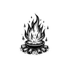 Enchanting bonfire illustration showcasing blazing flames against a stark white backdrop creating a captivating contrast, ready to spark imagination