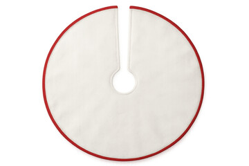 Christmas tree skirt with red border adding a festive touch to holiday decorations, isolated on transparent background