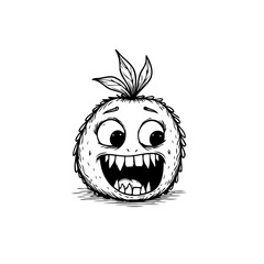 Whimsical hand drawn monster with leaves funny expression detailed illustration and isolated white background for design