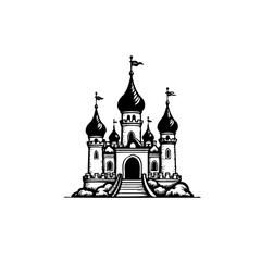 Enchanting castle illustration: fairytale fortress with towers, ideal for fantasy, medieval themed projects and children books concept