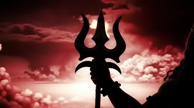 Shivas Trishul with fiery sunset.