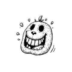 Cartoonish character with an exaggerated smile black and white drawing showing happiness or silliness and joyfulness