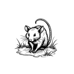 Intricate illustration of a field mouse design with tail on a patch of grass vector