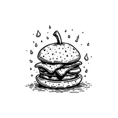 Whimsical burger illustration with a pumpkin stem adds a playful and autumnal touch to the classic food