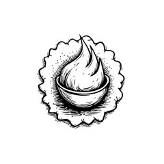 Simple black and white illustration of a flame in a bowl perfect design template art