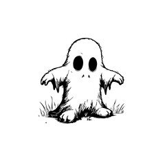 Spooky halloween spirit illustration with cute ghost character floating in the air is so scary