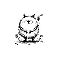 Cute fuzzy creature illustration with floral accents creating a whimsical and charming design aesthetic art