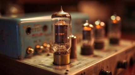 Vintage amplifier tube glowing warmly