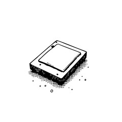 Detailed sketch illustration showcasing a minimalist design of a square electronic component with circuit elements