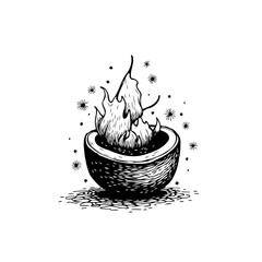 Mystical bonfire in a coconut shell enchanting flame digital illustration for witchcraft themes spirituality