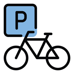 Parking bike icon flat line style illustration representing bicycle parking and storage suitable for urban planning cycling facilities and transportation projects