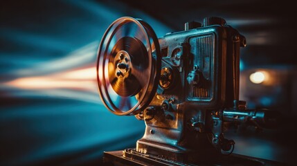 Vintage film projector in a dark room