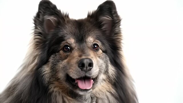Close Up Portrait of Eurasier Dog with Furry Coat on White Background