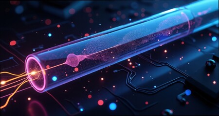 Obraz premium Flowing AI Signal Through Liquid Circuit in Detailed Gigapixel Design